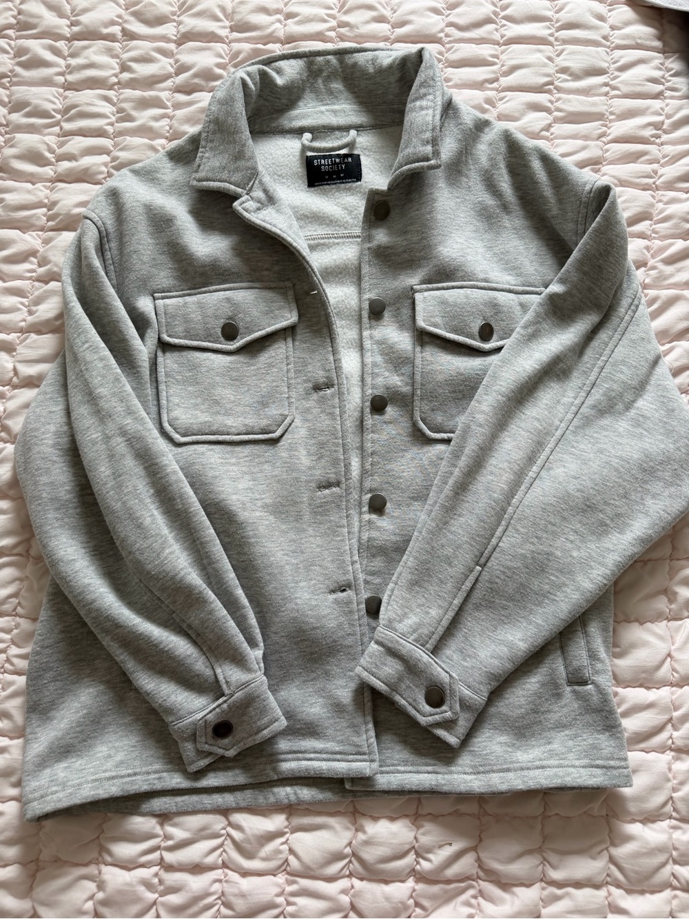 Women Grey Button-Up Shacket with Chest Pockets